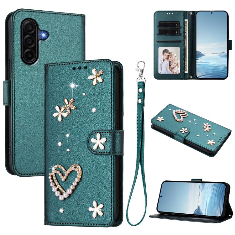 ZS01 Custodia per telefono a doppio strato in ecopelle vegana con motivo floreale a cuori e cinturino da polso, For Samsung Galaxy A57 5G, For Samsung Galaxy A37 5G, For Samsung Galaxy A25e / A25 5G JP