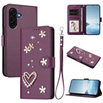 ZS01 Custodia per telefono a doppio strato in ecopelle vegana con motivo floreale a cuori e cinturino da polso, For Samsung Galaxy A57 5G, For Samsung Galaxy A37 5G, For Samsung Galaxy A25e / A25 5G JP