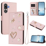 ZS01 Custodia per telefono a doppio strato in ecopelle vegana con motivo floreale a cuori e cinturino da polso, For Samsung Galaxy M36 5G, For Samsung Galaxy A07 4G / A06 5G, For Samsung Galaxy A17 / A26 5G