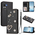 ZS01 Custodia per telefono a doppio strato in ecopelle vegana con motivo floreale a cuori e cinturino da polso, For Samsung Galaxy M36 5G, For Samsung Galaxy A07 4G / A06 5G, For Samsung Galaxy A17 / A26 5G