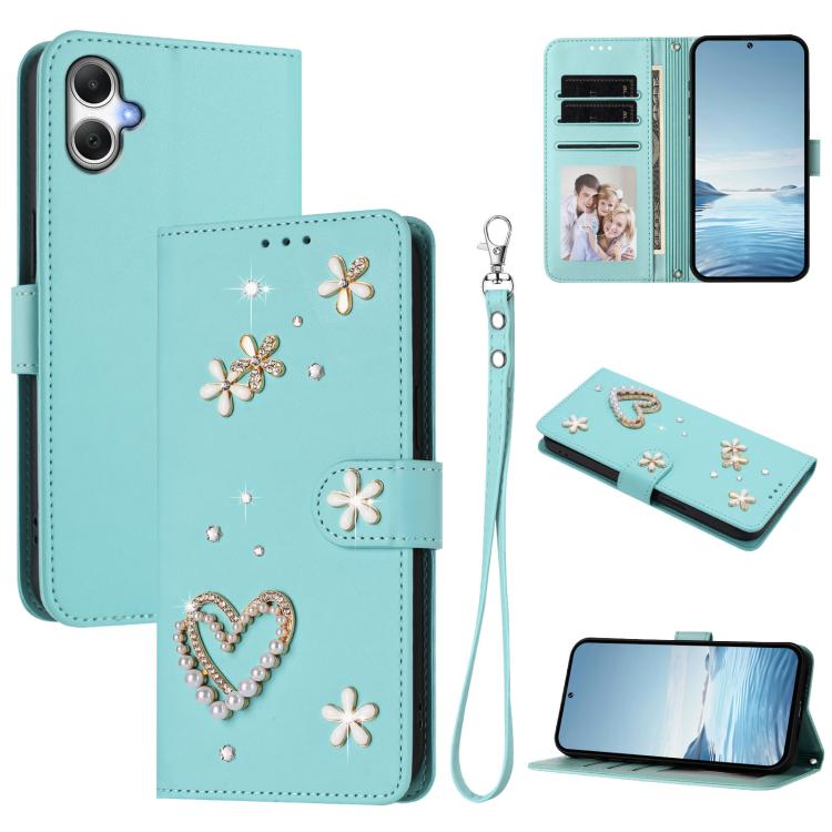 ZS01 Custodia per telefono a doppio strato in ecopelle vegana con motivo floreale a cuori e cinturino da polso, For Samsung Galaxy M36 5G, For Samsung Galaxy A07 4G / A06 5G, For Samsung Galaxy A17 / A26 5G