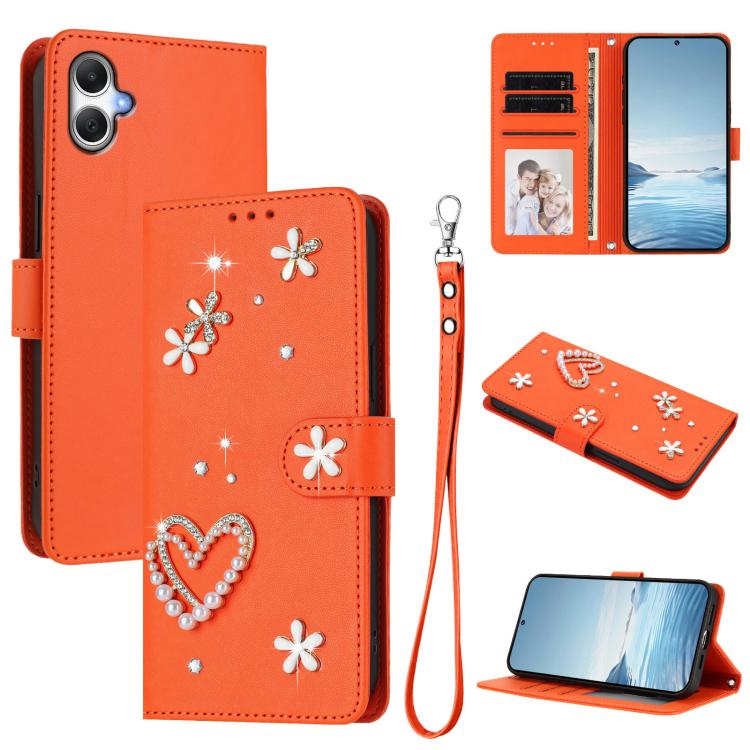 ZS01 Custodia per telefono a doppio strato in ecopelle vegana con motivo floreale a cuori e cinturino da polso, For Samsung Galaxy M36 5G, For Samsung Galaxy A07 4G / A06 5G, For Samsung Galaxy A17 / A26 5G