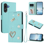 ZS01 Custodia per telefono a doppio strato in ecopelle vegana con motivo floreale a cuori e cinturino da polso, For Samsung Galaxy M56 5G, For Samsung Galaxy F16 5G / M16 5G, For Samsung Galaxy F06 5G / M06 5G