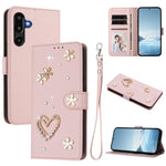 ZS01 Custodia per telefono a doppio strato in ecopelle vegana con motivo floreale a cuori e cinturino da polso, For Samsung Galaxy M56 5G, For Samsung Galaxy F16 5G / M16 5G, For Samsung Galaxy F06 5G / M06 5G