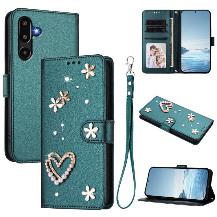 ZS01 Custodia per telefono a doppio strato in ecopelle vegana con motivo floreale a cuori e cinturino da polso, For Samsung Galaxy M56 5G, For Samsung Galaxy F16 5G / M16 5G, For Samsung Galaxy F06 5G / M06 5G