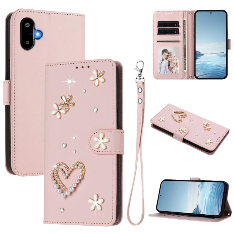 ZS01 Custodia per telefono a doppio strato in ecopelle vegana con motivo floreale a cuori e cinturino da polso, For Samsung Galaxy M56 5G, For Samsung Galaxy F16 5G / M16 5G, For Samsung Galaxy F06 5G / M06 5G