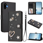 ZS01 Custodia per telefono a doppio strato in ecopelle vegana con motivo floreale a cuori e cinturino da polso, For Samsung Galaxy M56 5G, For Samsung Galaxy F16 5G / M16 5G, For Samsung Galaxy F06 5G / M06 5G