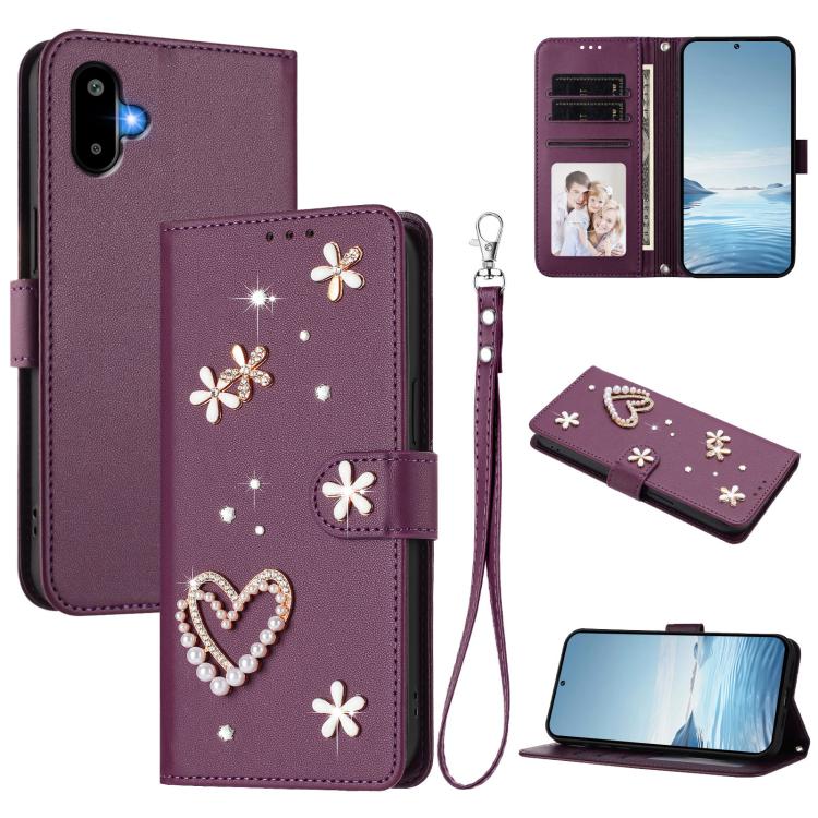 ZS01 Custodia per telefono a doppio strato in ecopelle vegana con motivo floreale a cuori e cinturino da polso, For Samsung Galaxy M56 5G, For Samsung Galaxy F16 5G / M16 5G, For Samsung Galaxy F06 5G / M06 5G
