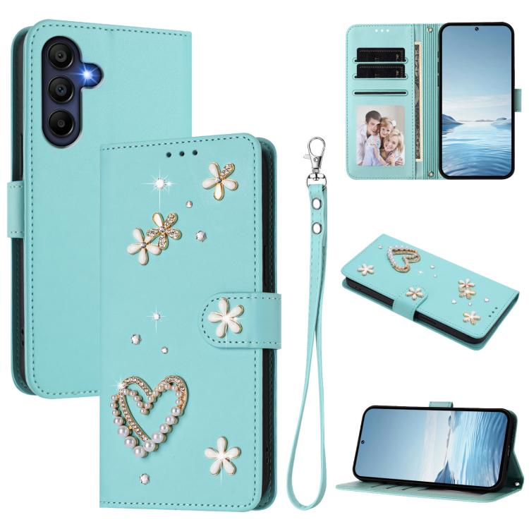ZS01 Custodia per telefono a doppio strato in ecopelle vegana con motivo floreale a cuori e cinturino da polso, For Samsung Galaxy A56 5G / A36 5G, For Samsung Galaxy A26 5G, For Samsung Galaxy A36 5G