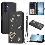 ZS01 Custodia per telefono a doppio strato in ecopelle vegana con motivo floreale a cuori e cinturino da polso, For Samsung Galaxy A56 5G / A36 5G, For Samsung Galaxy A26 5G, For Samsung Galaxy A36 5G