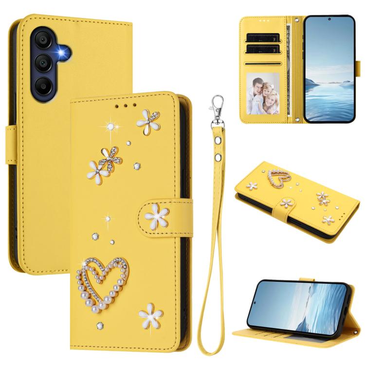 ZS01 Custodia per telefono a doppio strato in ecopelle vegana con motivo floreale a cuori e cinturino da polso, For Samsung Galaxy A56 5G / A36 5G, For Samsung Galaxy A26 5G, For Samsung Galaxy A36 5G