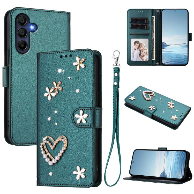 ZS01 Custodia per telefono a doppio strato in ecopelle vegana con motivo floreale a cuori e cinturino da polso, For Samsung Galaxy A56 5G / A36 5G, For Samsung Galaxy A26 5G, For Samsung Galaxy A36 5G