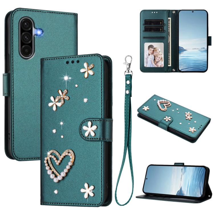 ZS01 Custodia per telefono a doppio strato in ecopelle vegana con motivo floreale a cuori e cinturino da polso, For Samsung Galaxy A56 5G / A36 5G, For Samsung Galaxy A26 5G, For Samsung Galaxy A36 5G