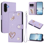 ZS01 Custodia per telefono a doppio strato in ecopelle vegana con motivo floreale a cuori e cinturino da polso, For Samsung Galaxy A56 5G / A36 5G, For Samsung Galaxy A26 5G, For Samsung Galaxy A36 5G