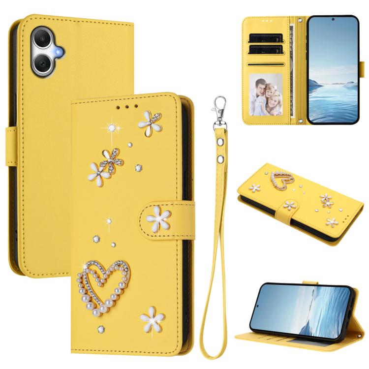 ZS01 Custodia per telefono a doppio strato in ecopelle vegana con motivo floreale a cuori e cinturino da polso, For Samsung Galaxy A05 / M05 / F05 4G, For Samsung Galaxy A16 5G / 4G, For Samsung Galaxy A05s 4G / F14 4G