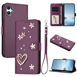 ZS01 Custodia per telefono a doppio strato in ecopelle vegana con motivo floreale a cuori e cinturino da polso, For Samsung Galaxy A05 / M05 / F05 4G, For Samsung Galaxy A16 5G / 4G, For Samsung Galaxy A05s 4G / F14 4G