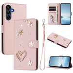 ZS01 Custodia per telefono a doppio strato in ecopelle vegana con motivo floreale a cuori e cinturino da polso, For Samsung Galaxy A05 / M05 / F05 4G, For Samsung Galaxy A16 5G / 4G, For Samsung Galaxy A05s 4G / F14 4G