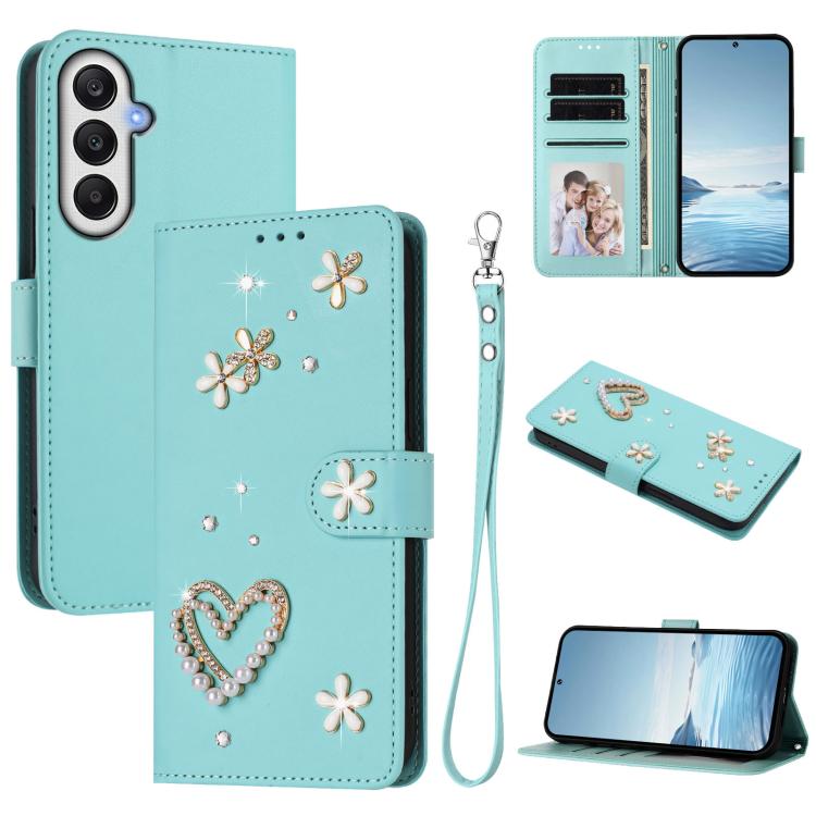 ZS01 Custodia per telefono a doppio strato in ecopelle vegana con motivo floreale a cuori e cinturino da polso, For Samsung Galaxy A05 / M05 / F05 4G, For Samsung Galaxy A16 5G / 4G, For Samsung Galaxy A05s 4G / F14 4G