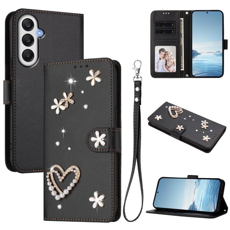 ZS01 Custodia per telefono a doppio strato in ecopelle vegana con motivo floreale a cuori e cinturino da polso, For Samsung Galaxy A05 / M05 / F05 4G, For Samsung Galaxy A16 5G / 4G, For Samsung Galaxy A05s 4G / F14 4G
