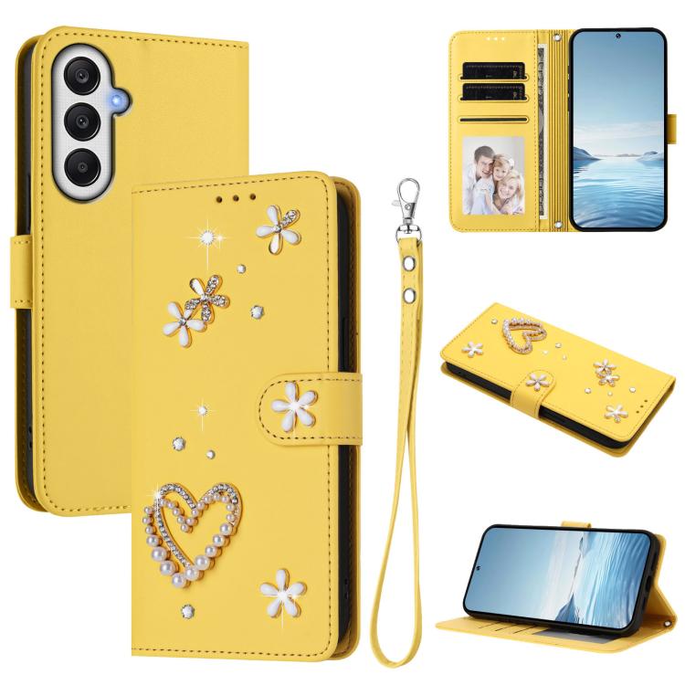 ZS01 Custodia per telefono a doppio strato in ecopelle vegana con motivo floreale a cuori e cinturino da polso, For Samsung Galaxy A05 / M05 / F05 4G, For Samsung Galaxy A16 5G / 4G, For Samsung Galaxy A05s 4G / F14 4G