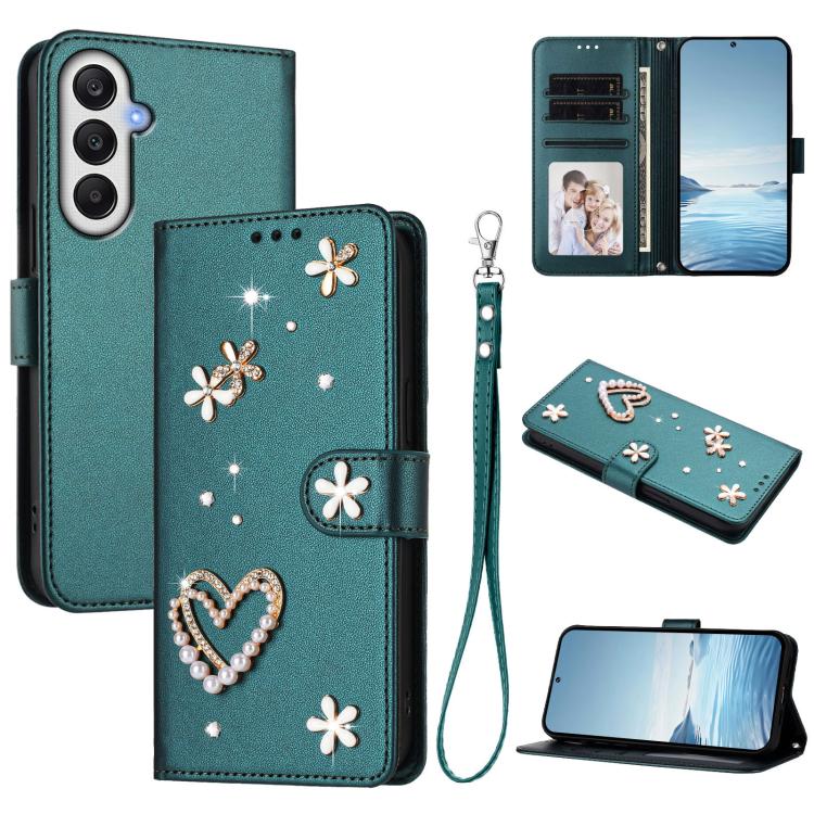 ZS01 Custodia per telefono a doppio strato in ecopelle vegana con motivo floreale a cuori e cinturino da polso, For Samsung Galaxy A05 / M05 / F05 4G, For Samsung Galaxy A16 5G / 4G, For Samsung Galaxy A05s 4G / F14 4G