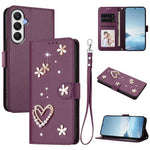 ZS01 Custodia per telefono a doppio strato in ecopelle vegana con motivo floreale a cuori e cinturino da polso, For Samsung Galaxy A05 / M05 / F05 4G, For Samsung Galaxy A16 5G / 4G, For Samsung Galaxy A05s 4G / F14 4G