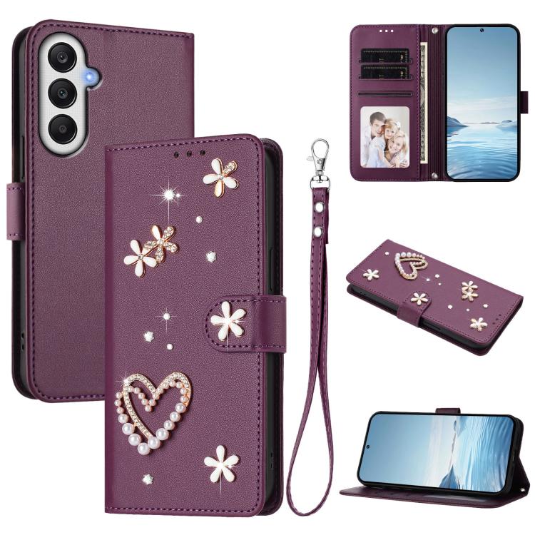 ZS01 Custodia per telefono a doppio strato in ecopelle vegana con motivo floreale a cuori e cinturino da polso, For Samsung Galaxy A05 / M05 / F05 4G, For Samsung Galaxy A16 5G / 4G, For Samsung Galaxy A05s 4G / F14 4G