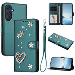 ZS01 Custodia per telefono a doppio strato in ecopelle vegana con motivo floreale a cuori e cinturino da polso, For Samsung Galaxy M35 5G, For Samsung Galaxy M55 5G / C55 5G, For Samsung Galaxy XCover7 Pro