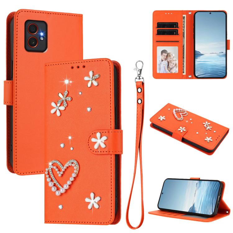ZS01 Custodia per telefono a doppio strato in ecopelle vegana con motivo floreale a cuori e cinturino da polso, For Samsung Galaxy M35 5G, For Samsung Galaxy M55 5G / C55 5G, For Samsung Galaxy XCover7 Pro