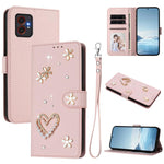 ZS01 Custodia per telefono a doppio strato in ecopelle vegana con motivo floreale a cuori e cinturino da polso, For Samsung Galaxy M35 5G, For Samsung Galaxy M55 5G / C55 5G, For Samsung Galaxy XCover7 Pro