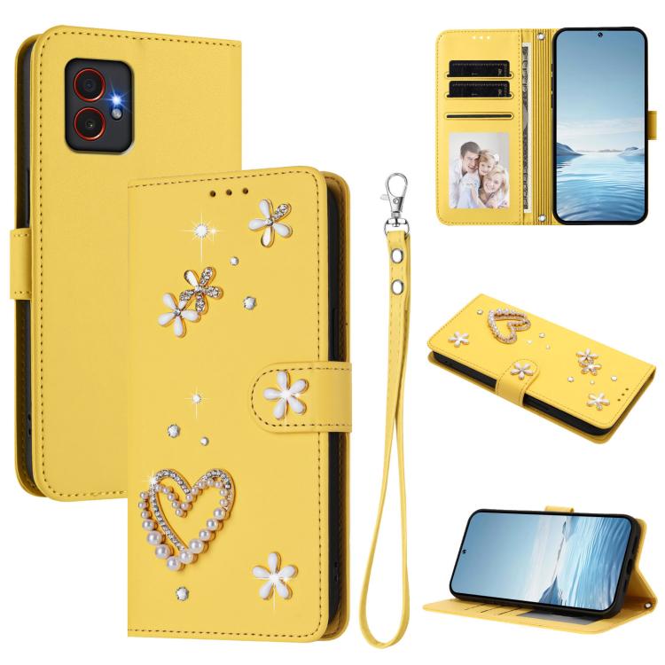 ZS01 Custodia per telefono a doppio strato in ecopelle vegana con motivo floreale a cuori e cinturino da polso, For Samsung Galaxy M35 5G, For Samsung Galaxy M55 5G / C55 5G, For Samsung Galaxy XCover7 Pro