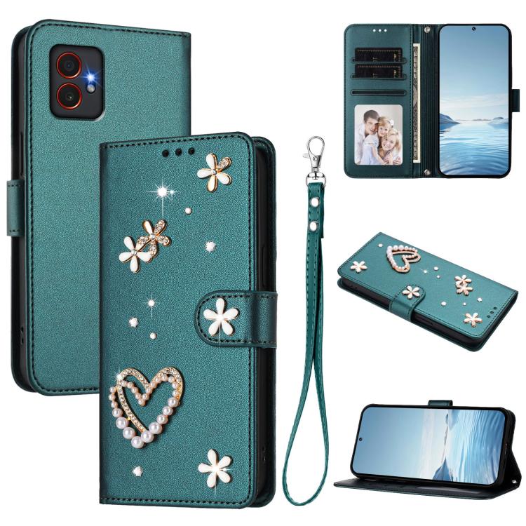 ZS01 Custodia per telefono a doppio strato in ecopelle vegana con motivo floreale a cuori e cinturino da polso, For Samsung Galaxy M35 5G, For Samsung Galaxy M55 5G / C55 5G, For Samsung Galaxy XCover7 Pro
