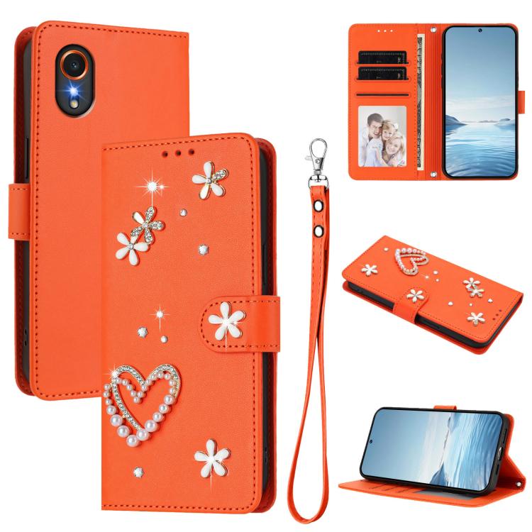 ZS01 Custodia per telefono a doppio strato in ecopelle vegana con motivo floreale a cuori e cinturino da polso, For Samsung Galaxy M15 5G / F15 5G, For Samsung Galaxy XCover7, For Samsung Galaxy A15 5G / 4G