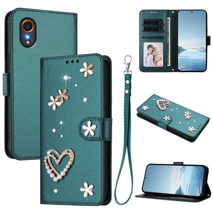 ZS01 Custodia per telefono a doppio strato in ecopelle vegana con motivo floreale a cuori e cinturino da polso, For Samsung Galaxy M15 5G / F15 5G, For Samsung Galaxy XCover7, For Samsung Galaxy A15 5G / 4G