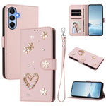 ZS01 Custodia per telefono a doppio strato in ecopelle vegana con motivo floreale a cuori e cinturino da polso, For Samsung Galaxy M15 5G / F15 5G, For Samsung Galaxy XCover7, For Samsung Galaxy A15 5G / 4G