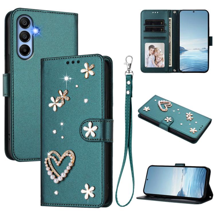 ZS01 Custodia per telefono a doppio strato in ecopelle vegana con motivo floreale a cuori e cinturino da polso, For Samsung Galaxy M15 5G / F15 5G, For Samsung Galaxy XCover7, For Samsung Galaxy A15 5G / 4G