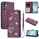 ZS01 Custodia per telefono a doppio strato in ecopelle vegana con motivo floreale a cuori e cinturino da polso, For Samsung Galaxy M15 5G / F15 5G, For Samsung Galaxy XCover7, For Samsung Galaxy A15 5G / 4G