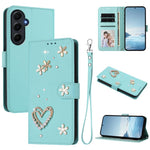 ZS01 Custodia per telefono a doppio strato in ecopelle vegana con motivo floreale a cuori e cinturino da polso, For Samsung Galaxy A55 5G, For Samsung Galaxy A35 5G, For Samsung Galaxy M34 5G / F34 5G