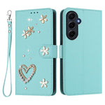 ZS01 Custodia per telefono a doppio strato in ecopelle vegana con motivo floreale a cuori e cinturino da polso, For Samsung Galaxy A55 5G, For Samsung Galaxy A35 5G, For Samsung Galaxy M34 5G / F34 5G
