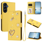 ZS01 Custodia per telefono a doppio strato in ecopelle vegana con motivo floreale a cuori e cinturino da polso, For Samsung Galaxy A55 5G, For Samsung Galaxy A35 5G, For Samsung Galaxy M34 5G / F34 5G