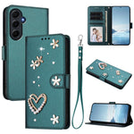 ZS01 Custodia per telefono a doppio strato in ecopelle vegana con motivo floreale a cuori e cinturino da polso, For Samsung Galaxy A55 5G, For Samsung Galaxy A35 5G, For Samsung Galaxy M34 5G / F34 5G