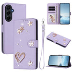 ZS01 Custodia per telefono a doppio strato in ecopelle vegana con motivo floreale a cuori e cinturino da polso, For Samsung Galaxy A55 5G, For Samsung Galaxy A35 5G, For Samsung Galaxy M34 5G / F34 5G