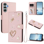 ZS01 Custodia per telefono a doppio strato in ecopelle vegana con motivo floreale a cuori e cinturino da polso, For Samsung Galaxy A55 5G, For Samsung Galaxy A35 5G, For Samsung Galaxy M34 5G / F34 5G