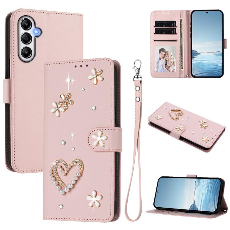 ZS01 Custodia per telefono a doppio strato in ecopelle vegana con motivo floreale a cuori e cinturino da polso, For Samsung Galaxy A25 5G, For Samsung Galaxy M54 5G / F54 5G, For Samsung Galaxy M14 5G