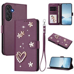 ZS01 Custodia per telefono a doppio strato in ecopelle vegana con motivo floreale a cuori e cinturino da polso, For Samsung Galaxy A25 5G, For Samsung Galaxy M54 5G / F54 5G, For Samsung Galaxy M14 5G