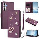ZS01 Custodia per telefono a doppio strato in ecopelle vegana con motivo floreale a cuori e cinturino da polso, For Samsung Galaxy A25 5G, For Samsung Galaxy M54 5G / F54 5G, For Samsung Galaxy M14 5G