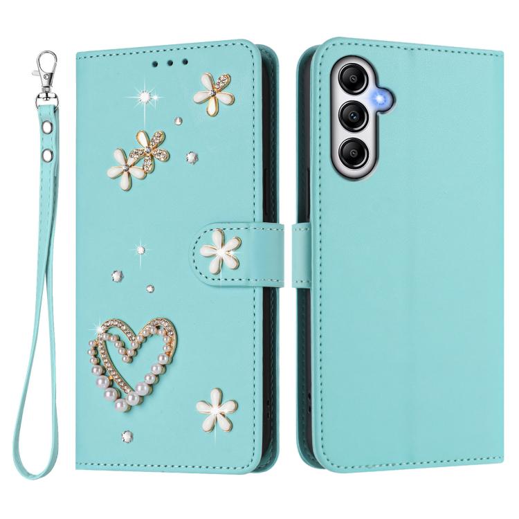 ZS01 Custodia per telefono a doppio strato in ecopelle vegana con motivo floreale a cuori e cinturino da polso, For Samsung Galaxy A24 4G, For Samsung Galaxy A14 5G / 4G, For Samsung Galaxy A34 5G