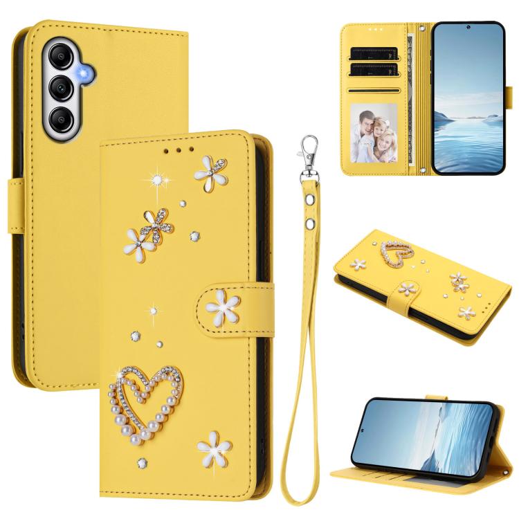 ZS01 Custodia per telefono a doppio strato in ecopelle vegana con motivo floreale a cuori e cinturino da polso, For Samsung Galaxy A54 5G