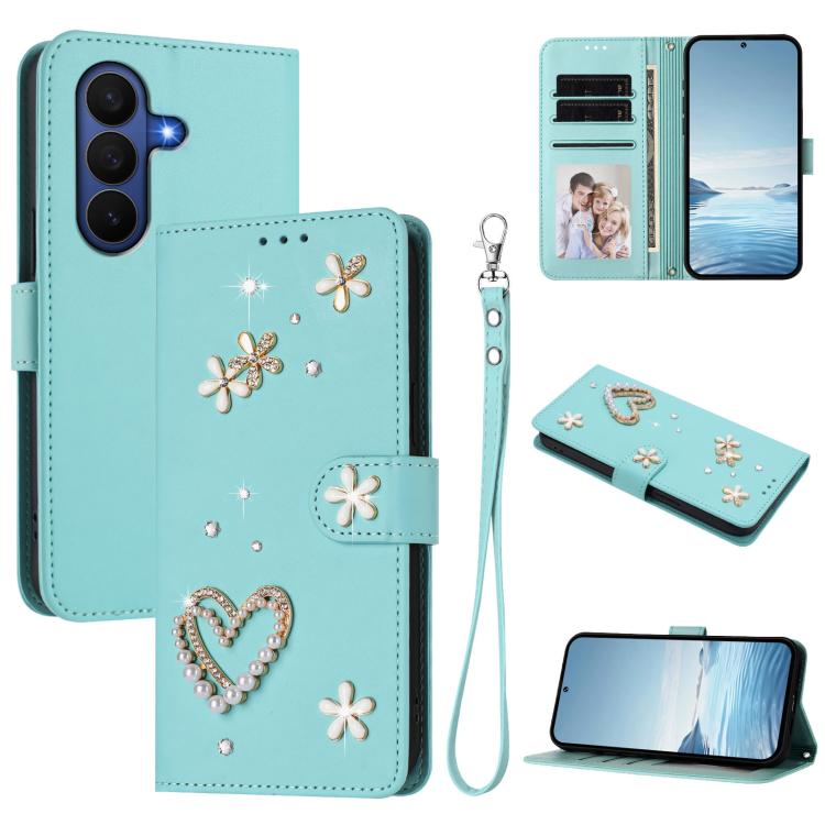 ZS01 Custodia per telefono a doppio strato in ecopelle vegana con motivo floreale a cuori e cinturino da polso, For Samsung Galaxy Z Fold7 5G