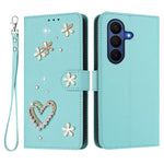 ZS01 Custodia per telefono a doppio strato in ecopelle vegana con motivo floreale a cuori e cinturino da polso, For Samsung Galaxy Z Fold7 5G